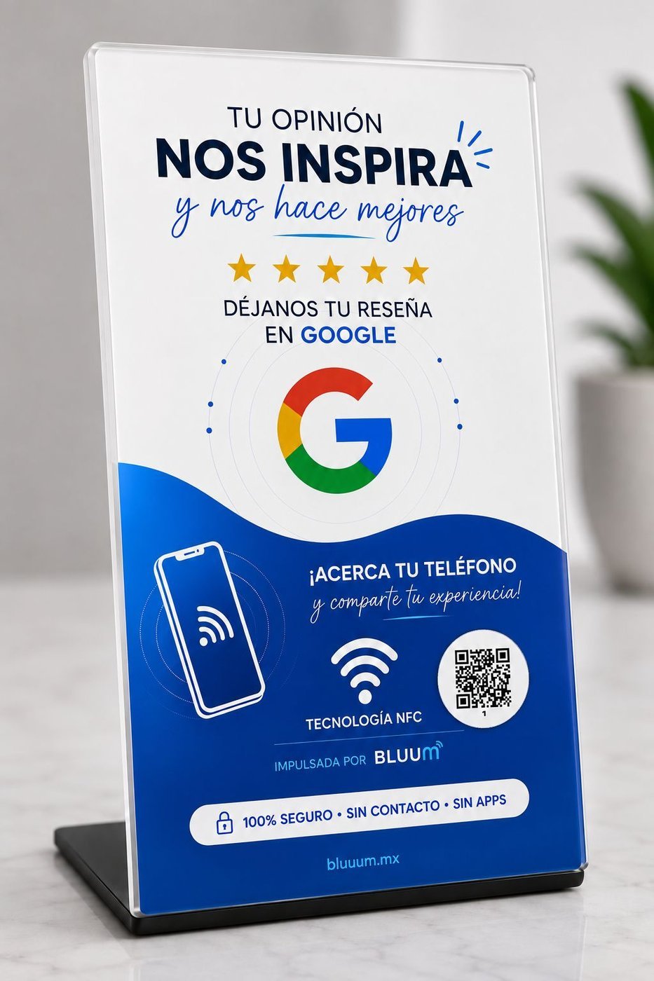Base acrílica Bluum en un mostrador